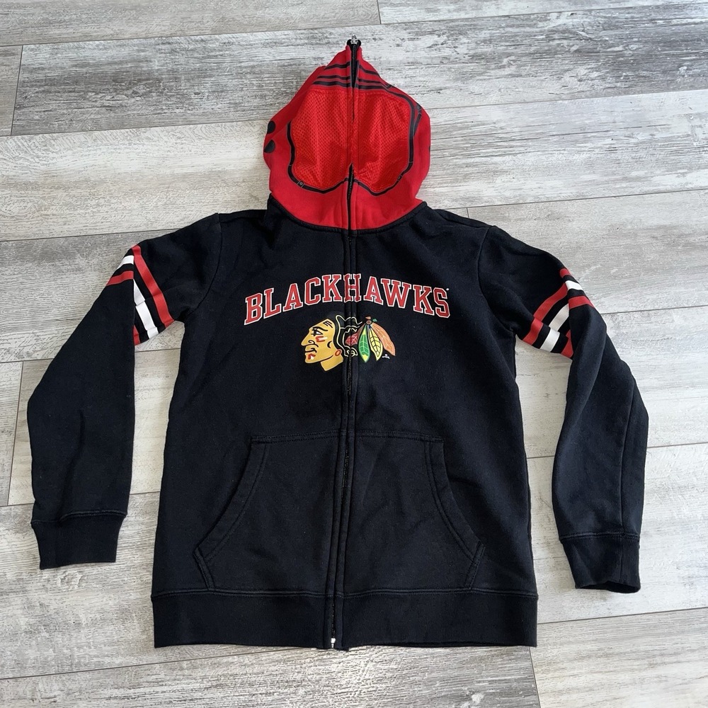 Chicago Blackhawks Sweatshirt Youth Sz Medium Black Red Hoodie Full Zip NHL